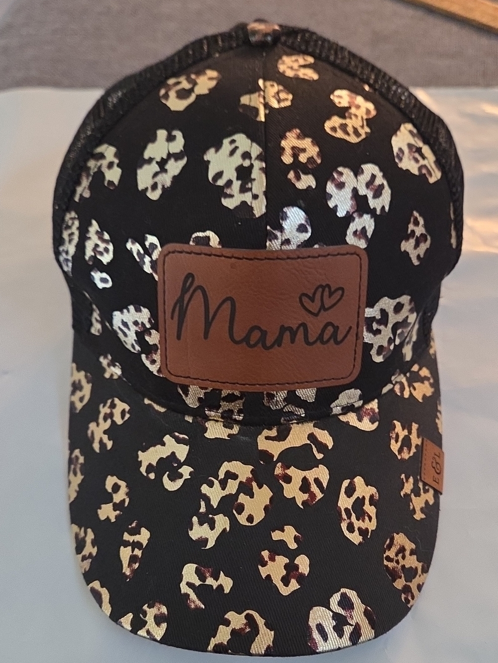 Mama Leopard Print Cap - Black & Gold